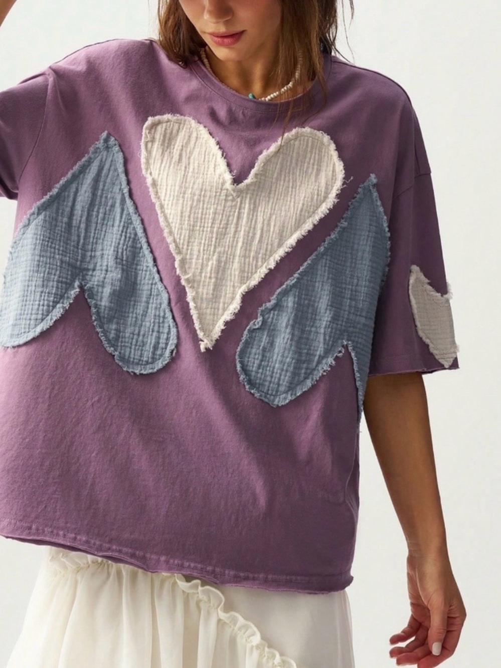 BellanBlue Purple Short Sleeve Tee with Heart Patches - Picture 2 of 13